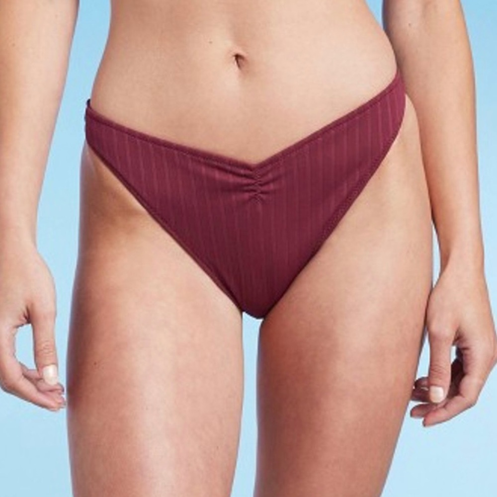 Shade & Shore high leg extra cheeky red/burgundy ribbed cinched v-front XL (NWT)